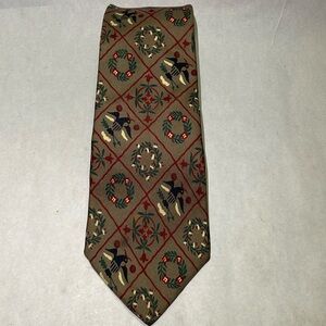 Henry Grethel for Bloomingdale’s Holiday Necktie Silk Taupe Red Green Blue 56”